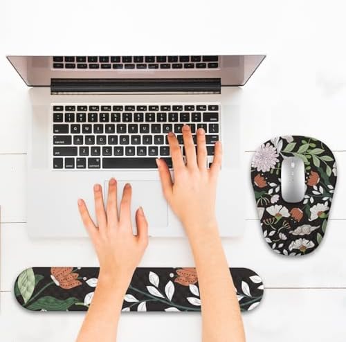 Ergonomic Mouse Pad and Keyboard Wrist Rest with Massage Design, Space-Saving Mouse Pad Wrist Support, Memory Foam Wrist Rest with Non-Slip PU Base for Computer Desk, Multiflora
