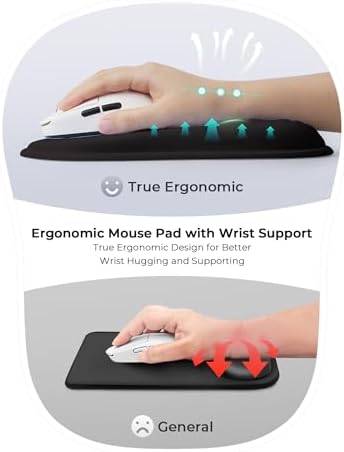 Minimalist Black Ergonomic Mouse Pad for Carpal Tunnel Pain Relief, 65% Usable Mouse Area in Compact Size, Memory Foam Concave Wrist Rest for Office, PC, Gaming