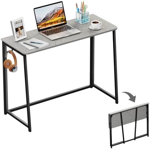 WOHOMO Folding Desk, 39.4" Foldable Computer Table for Small Spaces, Grey