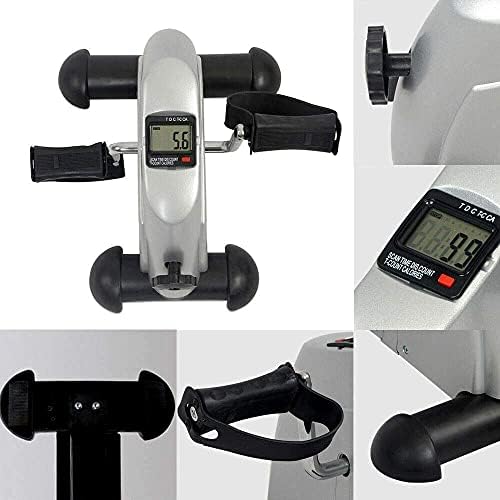 Under Desk Bike Pedal Exerciser for Legs and Arms, Portable Mini Exercise Peddler Adjustable Resistance Multifunctional LCD Display (Silver)
