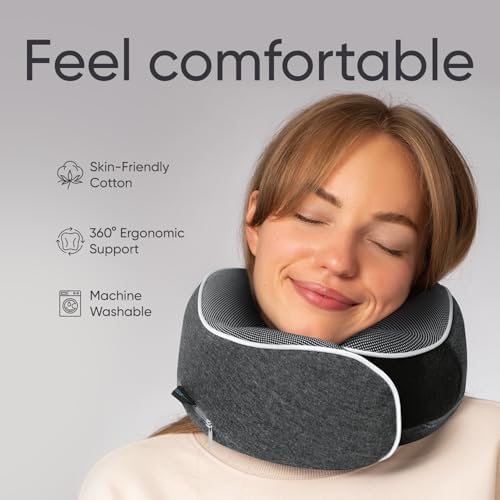 Proglobe Travel Pillow, 100% Memory Foam Airplane Neck Pillow, Dark Grey