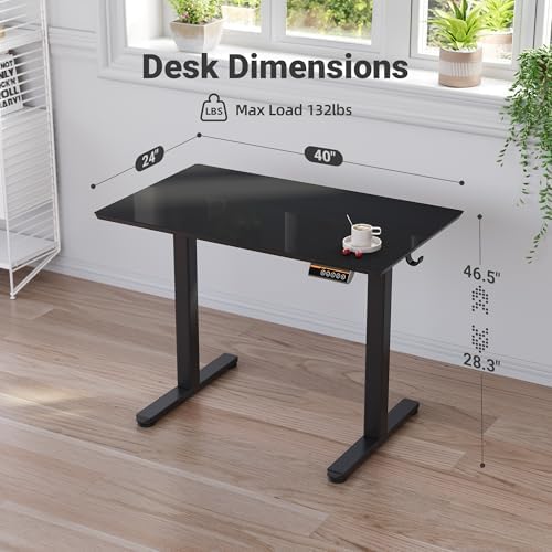 Claiks Glass Standing Desk 40x24 Inch Super Black