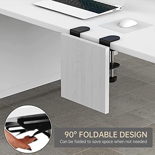 Sisyphy Ergonomics Desk Extender Tray, 9.5x9.1" Punch-Free Clamp on, Foldable Keyboard Drawer Tray, Table Mount Arm Wrist Rest Shelf, Computer Elbow Arm Support