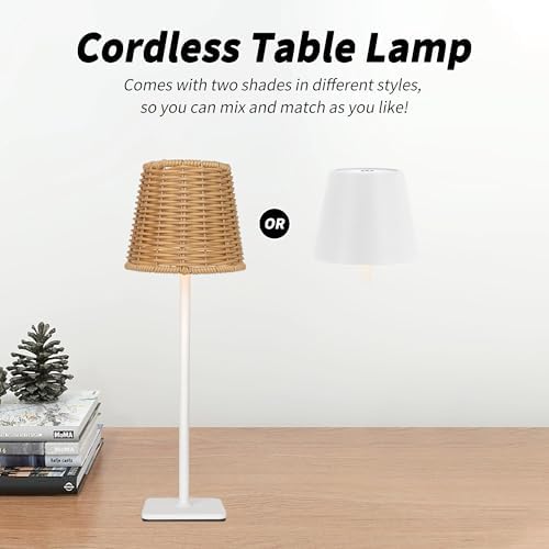 Mr. White Outdoor Waterproof Cordless Set of 2 Rechargeable Portable Top Touch Battery Operated Powered LED Table Lamp Desk Lamp Lights for Restaurant Kitchen Patio Dinner Dining (White 2 Pack)