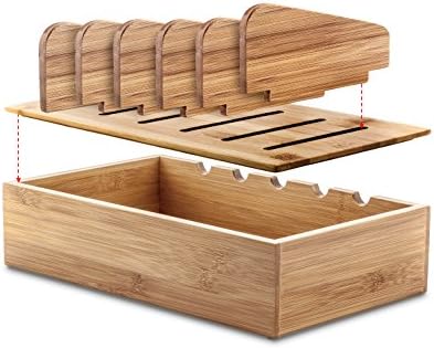 Prosumer's Choice Wooden Charging Station Organizer - 5-Port Base for Phones, Tablets and Laptops - Multi-Device Docking Station with Removable Divider Slots - Cord Box with Cable Management - Bamboo
