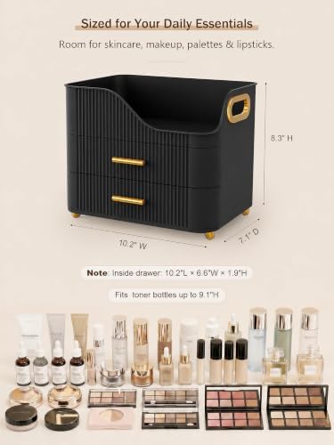 Booklov Large Makeup Organizer for Vanity, Bathroom Countertop, Black