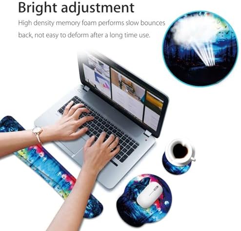 Keyboard Wrist Rest and Mouse Pad Wrist Support Set with Coaster,Comfortable for Easy Typing,Pain Relief,Memory Foam Keyboard Pad Set for Laptop Mac,Forest Wolf