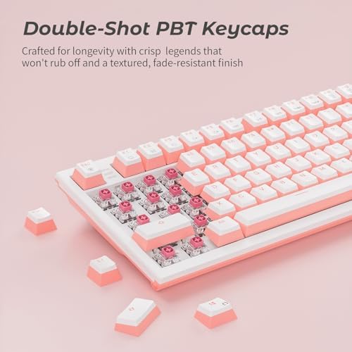Hexgears X4 Wireless Mechanica Keyboard, 99-Key Linear Switch White Backlit Gaming Keyboard - NKRO 2.4G/USB-C with Wrist Rest, Pudding Keycaps-White/Pink