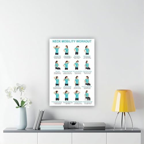 Neck And Shoulder Stretch Chart for Seniors Desk Workers Gentle Seated And Standing Neck Exercises Daily Home Stretch Canvas Poster Bedroom Decor Room Decor Frame 12x18inch
