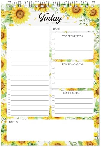 Gueevin Sunflower Gifts To Do List Notepad, Daily Planner, 50 Sheets