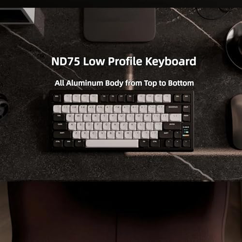 OOCTPK Mechanical Keyboard, Chilkey ND75 LP Wireless Gaming Keyboard with LCD Screen, Bluetooth 5.3/2.4G/USB-C, Hot Swappable Per-Key RGB Custom, Thin Front, Wrist Rest, Full-Aluminum, PC/Mac Support