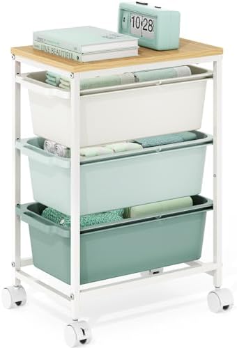 KINGBOARD Slim Rolling Cart with 3 Drawers, Metal Utility Storage Cart