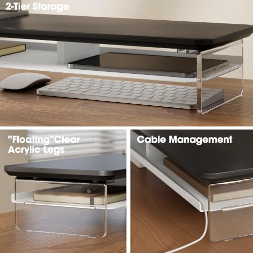 Fenge 42.5" Dual Monitor Stand with Clear Acrylic Legs, Black