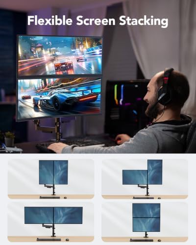 HUANUO Dual Monitor Stand, Stacked Monitor Mount for 13-32″ Screens