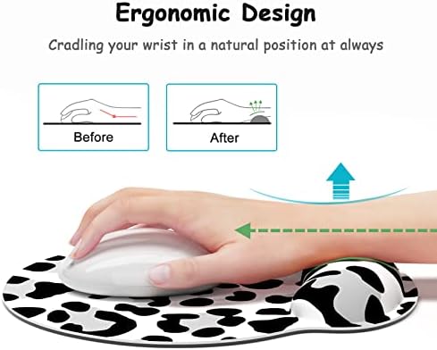 Ergonomic Mouse Pad with Wrist Support, White Leopard Memory Foam Wrist Rest Mouse Pads, Cute Computer Laptop Office Accessories Decor, Pain Relief Mousepad for Work Gaming Women Girls