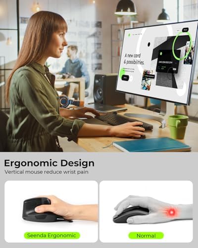 seenda MOE302 Wireless Vertical Ergonomic Mouse for Wrist Comfort,Black