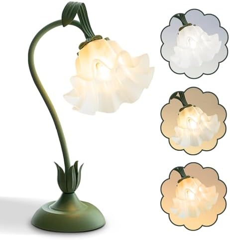 Flower Table Lamp, LED Reading Light Bedside Vintage Night Light (Green)