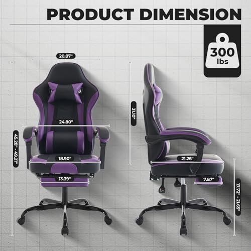 Ergonomic Gaming Chair for Adults with Footrest and Massage