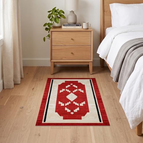 2'x3' Red Ivory Cat Crimson Boho Geometric Ultra-Soft Accent Mat