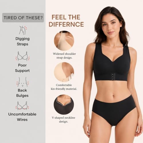 Posture Bra for Women - Front Closure Cross Back Corrector Bras Wireless Seamless Full Support Push Up Bralettes
