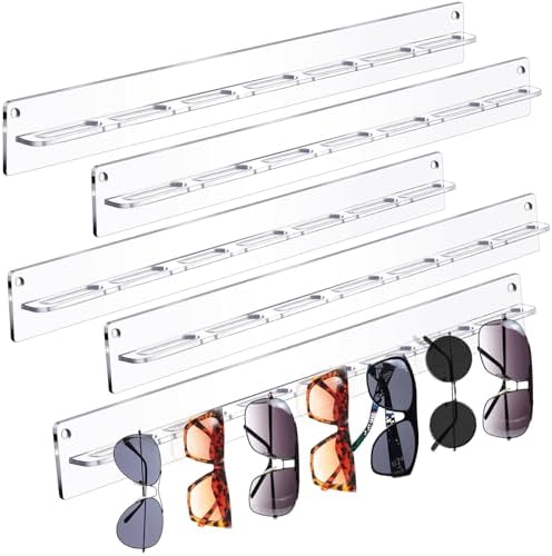 Chunful 5 Pack Acrylic Sunglasses Organizer Storage Sunglasses Holder Organizer Wall