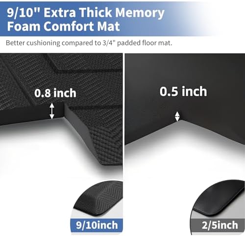 UKISS 9/10"" Extra Thick Cushioned Anti Fatigue Kitchen Mat, Waterproof High Density Foam Standing Desk Mat, Non-Slip Ergonomic Comfort Mat for Kitchen, Office,Workstation Black (Black, 20" X 48")