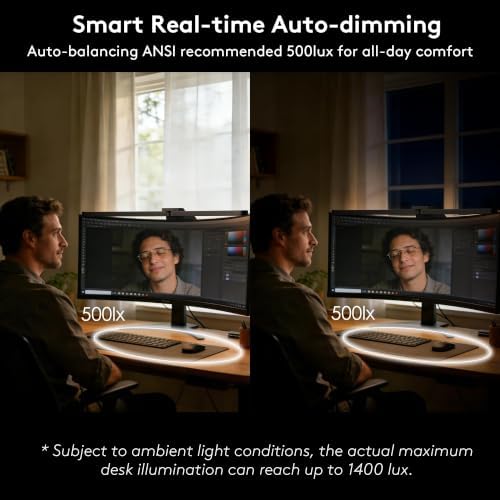 Quntis Curved Monitor Light Bar 15 RGB Backlight for 34"+ Screens, Computer Bar Lights Foldable Dual Light with Color Temperature Brightness Stepless Dimming, No Glare Desk Lamp for Home Office Gaming
