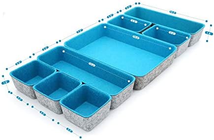 Welaxy Minimalist Felt Desk Drawer Organizer 8pc Turquoise Storage Bins