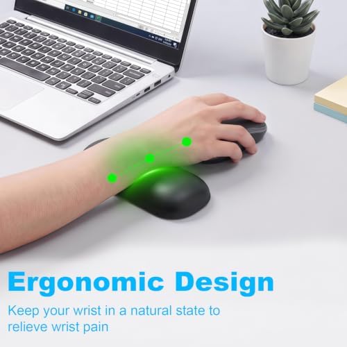 MXCOIRTP Ergonomic Silicone Mouse Wrist Rest, Extended Wrist Support Pad with Non-Slip Base, Soft Wrist Cushion for Pain Relief, Gaming Office Computer, Black