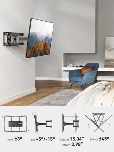 Pipishell TV Wall Mount for 26-74 inch LED LCD OLED 4K TVs up to 99lbs, Full Motion TV Mount Bracket Articulating Swivel Extension Tilting Leveling Max VESA 400x400mm, Fits 12/16 Inch Wood Studs