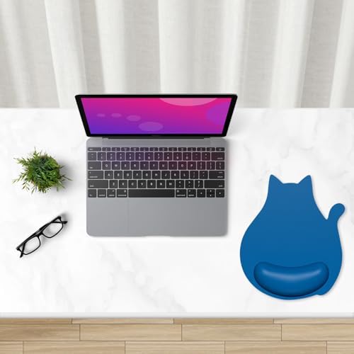 Ergonomic Mouse Pad with Wrist Rest, Cute Cat Memory Foam Padded Pain Relief Non-Slip Wrist Support Mouse Mat for Gaming Work Computer Laptop, Funny Office Supplies Desk Accessory, Dark Blue
