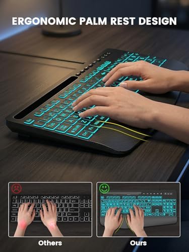 SABLUTE Large Print Wired Keyboard, Ergo Wrist Rest, 7 Colors Backlight