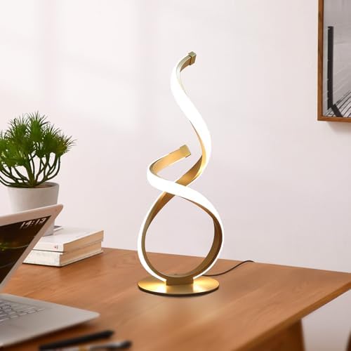 2 Pack Gold Cool Table Lamps, LED Spiral Desk Lights, Dimmable