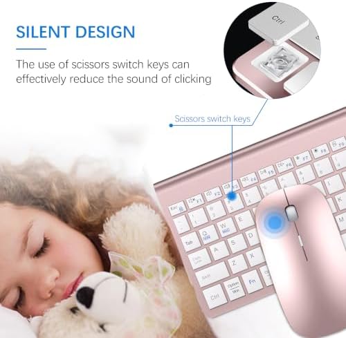 Wireless Keyboard and Mouse Ultra Slim Combo, Dual System - Rose Gold White