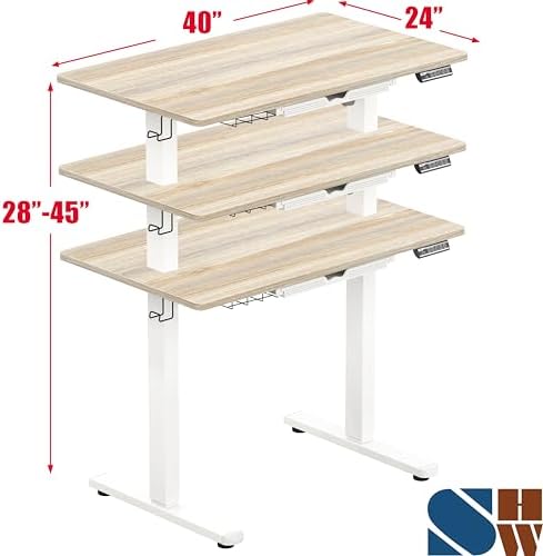 SHW 40-Inch Electric Height Adjustable Standing Desk w/Drawer, Maple