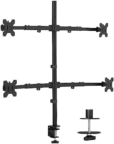 VIVO Premium Quad Ultra Wide LCD LED 27 to 38 inch Monitor Desk Mount, Heavy Duty C-clamp, Extra Tall Pole, Adjustable Telescoping Arms, Flush Wall Setup, Fits 4 Screens, Black, STAND-TS38C-4