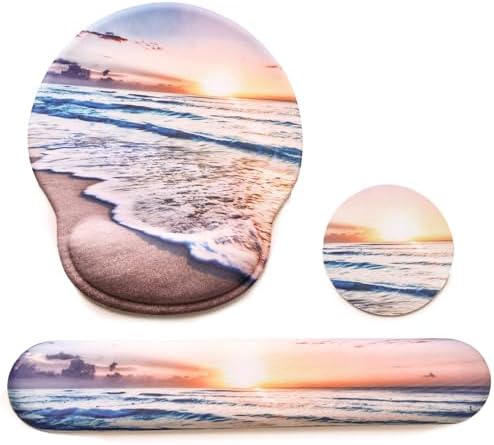 Keyboard Wrist Rest Mouse Pad with Wrist Support, Gaming Mousepad with Non-Slip Base, Ergonomic Mouse Wrist Arm Cushion Support for Home Office Laptop Computer, Easy Typing for Pain Relief, Sunrise
