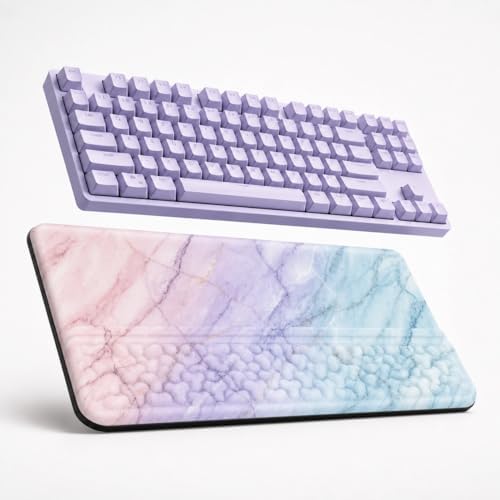 Ergonomic Keyboard Wrist Rest Pad, Thick Memory Foam with 7° & 13.3° Dual Angle Support, Pink Purple Marble Desk Decor for Office & Gaming, Honeycomb Massage Bumps for Carpal Tunnel Relief