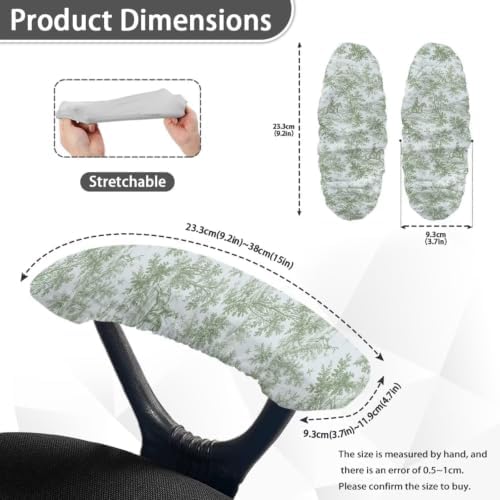 Toile de Jouy Print 2 Pcs Office Chair Armrest Covers Protectors, Soft Stretchy Computer Chair Arm Covers, Removable Office Chair Covers with Elastic Edge, Home Decor