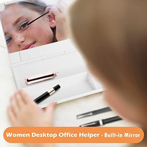 SELEAD Desktop Glass Whiteboard with Wireless Charger and Mirror, White