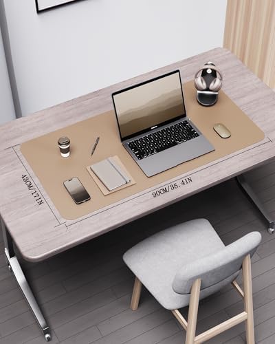 YSAGi Double-Sided Desk Pad, 35.4"x17"Leather Desk Mat, Eco Cork Desk Pad Protector,Large Mouse Pad,Waterproof Desk Blotter for Office/Home(Apricot)