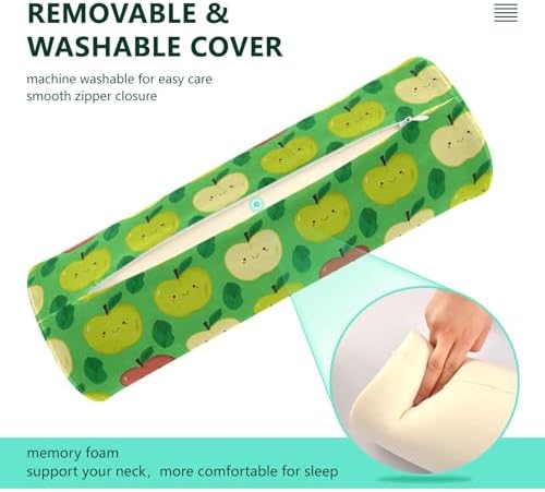 Yuiboo Cylinder Neck Roll Pillow, Fruit Face Green Orthopedic Round Pillows Memory Foam with Cover Knees Support for Massage Table