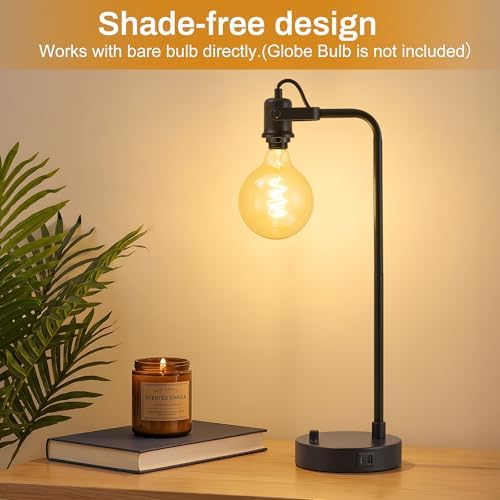 Black Table Lamp Set of 2, USB A+C, 180° Adjustable Bedside Lamps, Dimmable