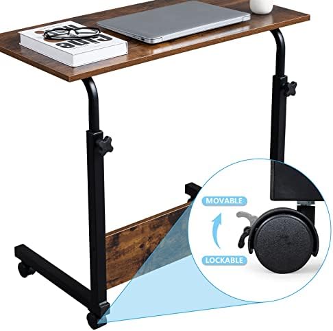 Karl home Mobile Side Table 31.5 inch Computer Desk with Wheels, Rustic Brown