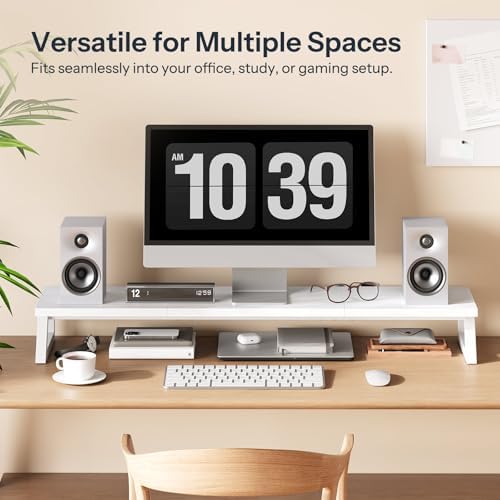 HOOBRO Dual Monitor Stand Riser, 39 Inch Large Computer Monitor Stand for 2 Monitors, Computer Monitor Riser, Desk Shelf Organizer for Office Desk, Accessories, White WW121CJ01