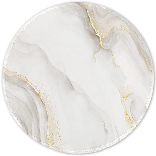 ITNRSIIET Round Mouse Pad with Stitched Edge Premium-Textured Waterproof Non-Slip Rubber Base Desktop Protection Mat Diameter 8.7 inches, White marbling