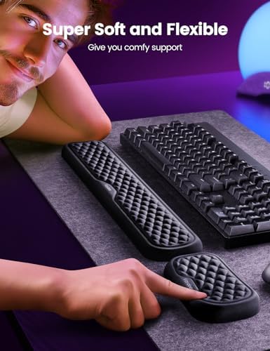 Vaydeer Wrist Rest for Keyboard and Mouse, Computer Ergonomic Wrist Support Pad, Soft Memory Foam Arm Cushion for Desk, Palm Hand Office Laptop Typing-Dark Black and Blue