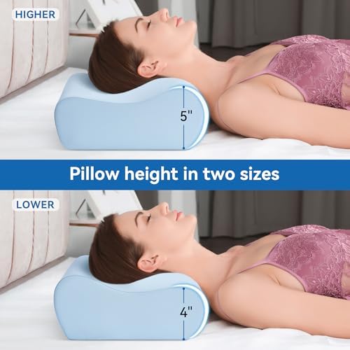 AM AEROMAX Travel Contour Memory Foam Pillow for Neck Pain Relief, Blue
