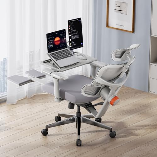 Newtral Office Chair Ergonomic - Home Office Desk Chair, Big and Tall Office Chair, Auto-Following Lumbar Support for Back Pain, Adjustable Seat Depth and Height (with Footrest + Laptop Tray, Gray)