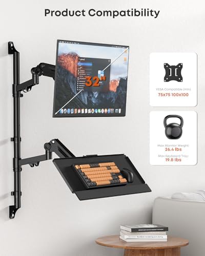 PUTUOSEN Wall Mount Monitor Arm with Keyboard Tray for 17 to 32 Inch